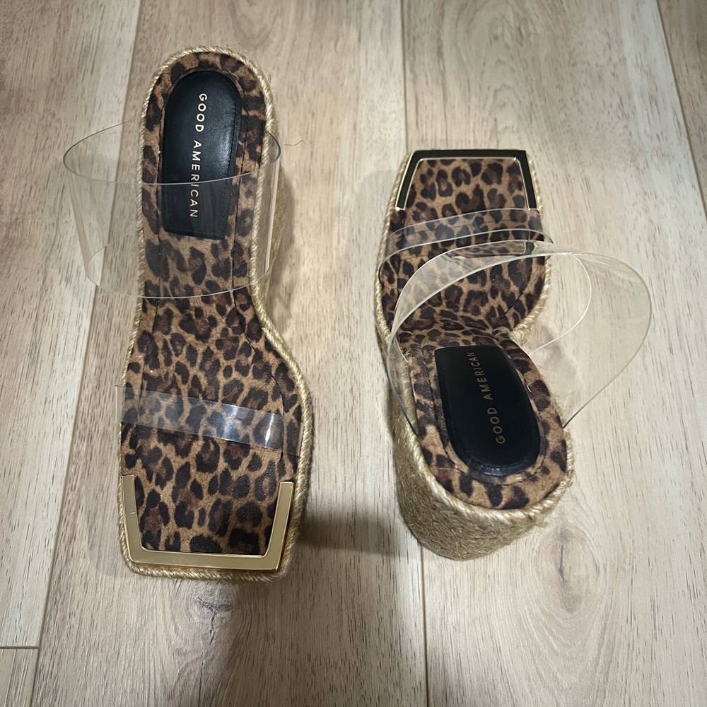 Good American Leopard Espadrilles with Clear Straps Size 10